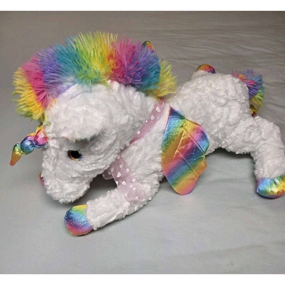 Jumbo Unicorn Big Stuffed Animal Rainbow Glittery‎ 24" plus bonus plush